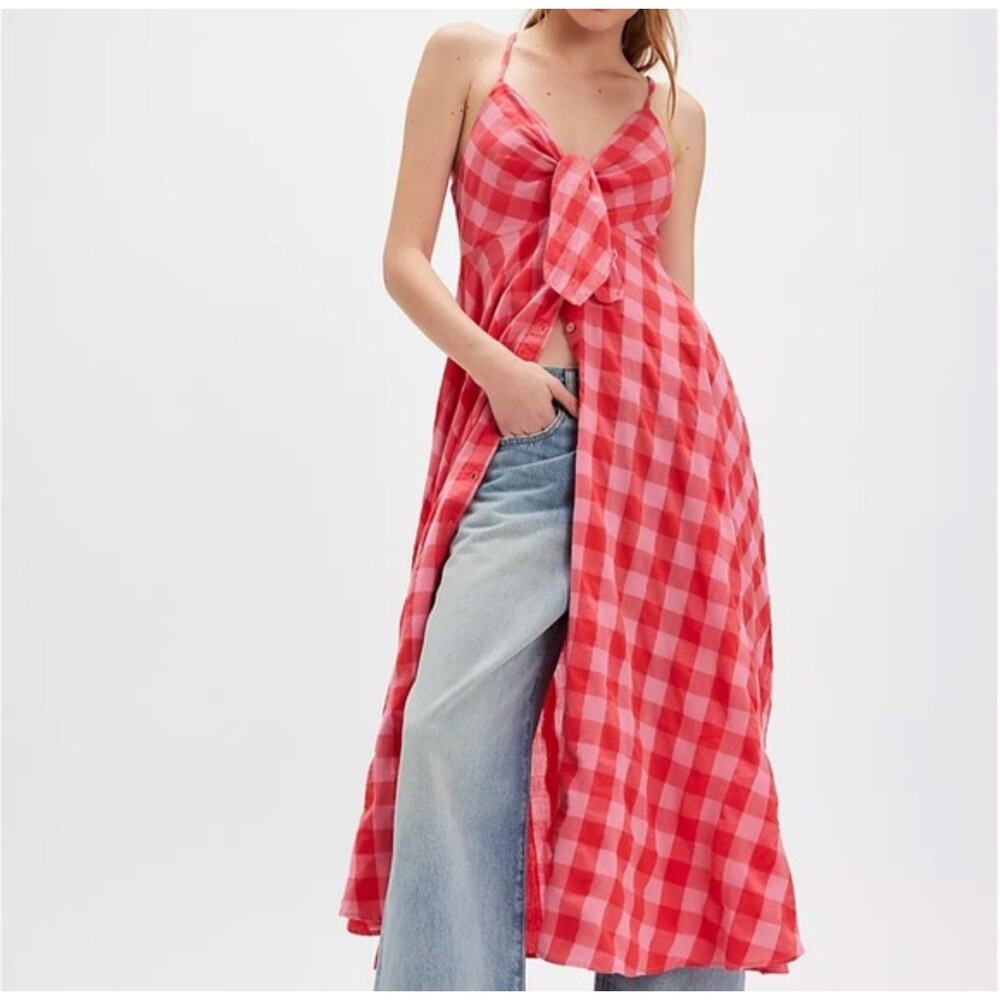Free People Via Midi Dress Red/pink Combo Everly Size XS